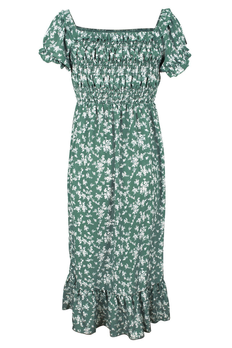 Floral Print Off Shoulder Midi Dress