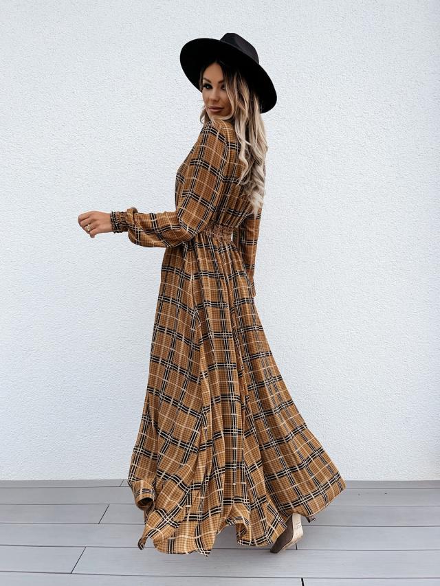 Elastic Waist Long Sleeve Maxi Dress