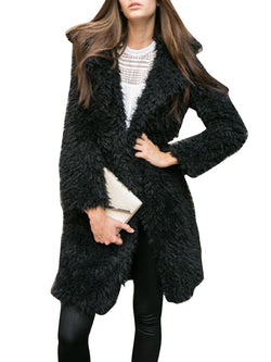 Long Sleeves Plush Lapel Collar Long Coat