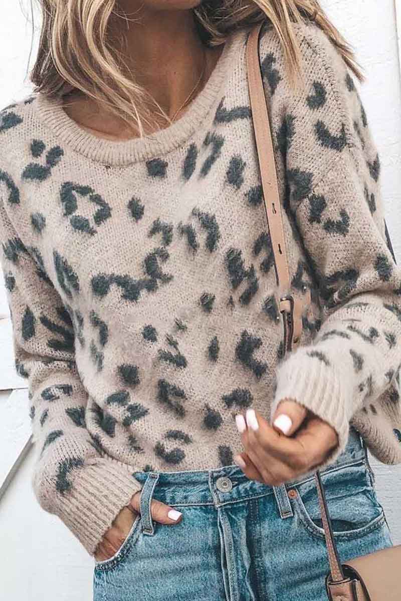 Leopard Printed Knit Sweater