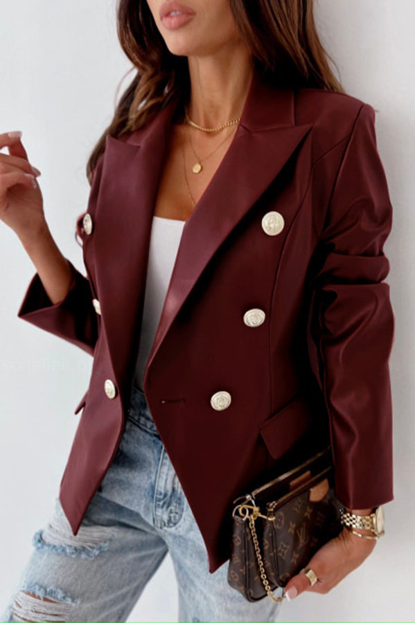 The Gibby Double Breasted Faux Leather Blazer