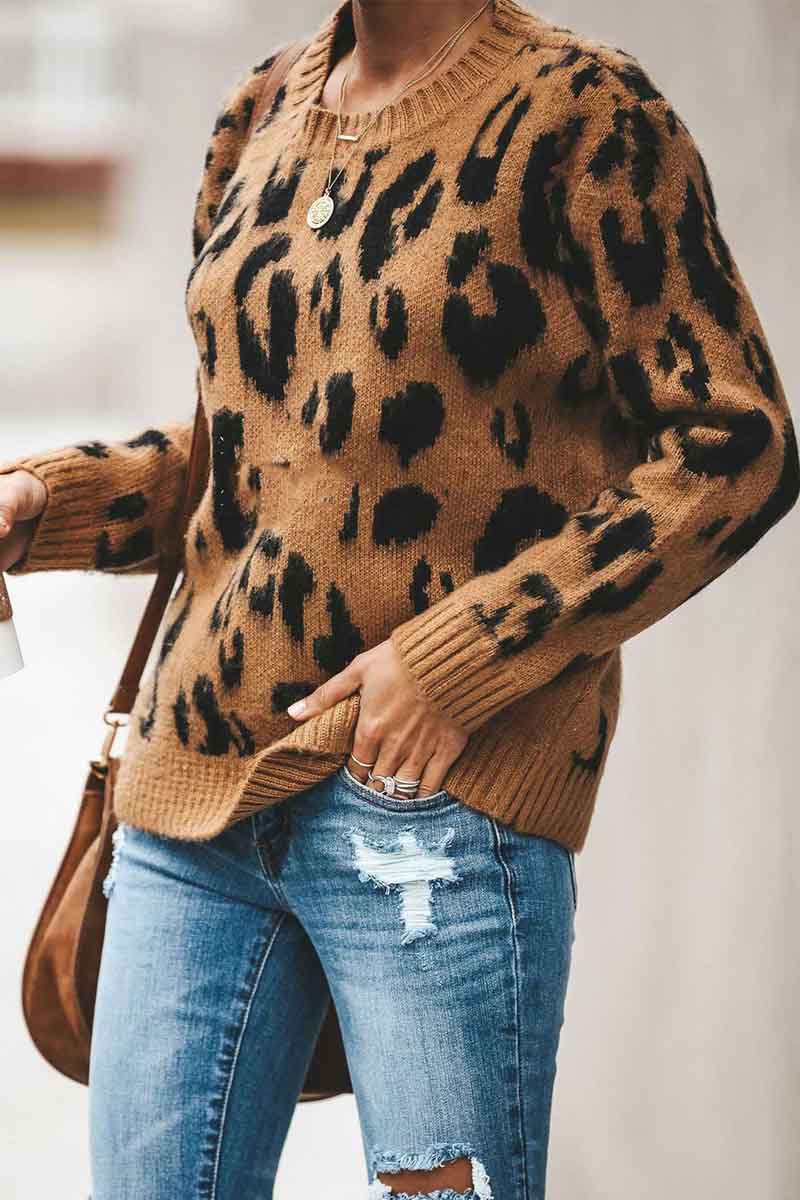 Leopard Printed Knit Sweater