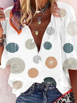 Women's Blouses Irregular Polka Dot Print Button Mid Sleeve Blouse
