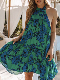 Women's Dresses Printed Halter Bare Back Sleeveless Dress