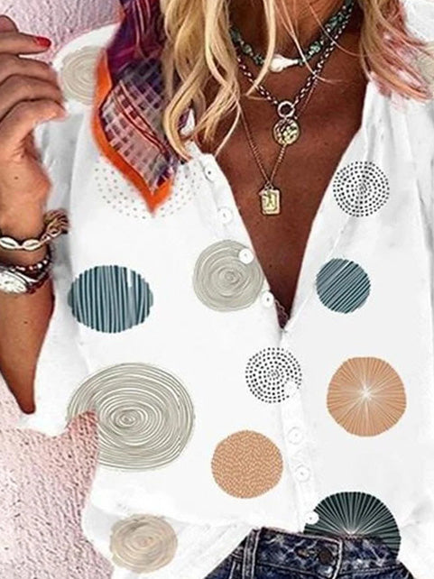 Women's Blouses Irregular Polka Dot Print Button Mid Sleeve Blouse