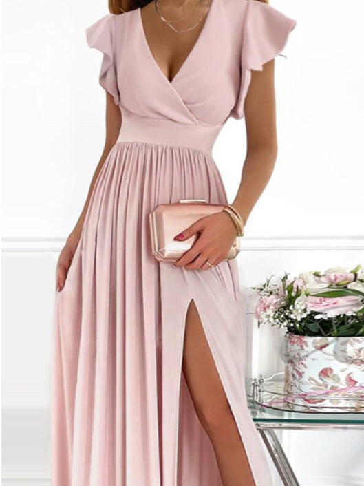 Women's Dresses V-Neck Printed Short Sleeve Slit Dress