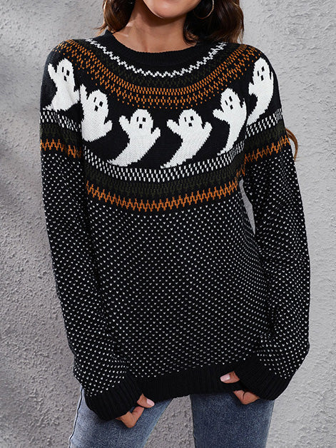Women's Sweaters Ghost Vintage Polka Dot Long Sleeve Knit Sweater