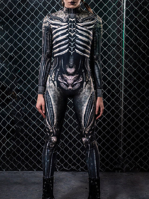 Women's Jumpsuits Human Skeleton Print Long Sleeve Slim Fit Jumpsuit