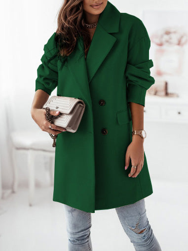 Women's Coats Solid Lapel Double Breasted Wool Coat