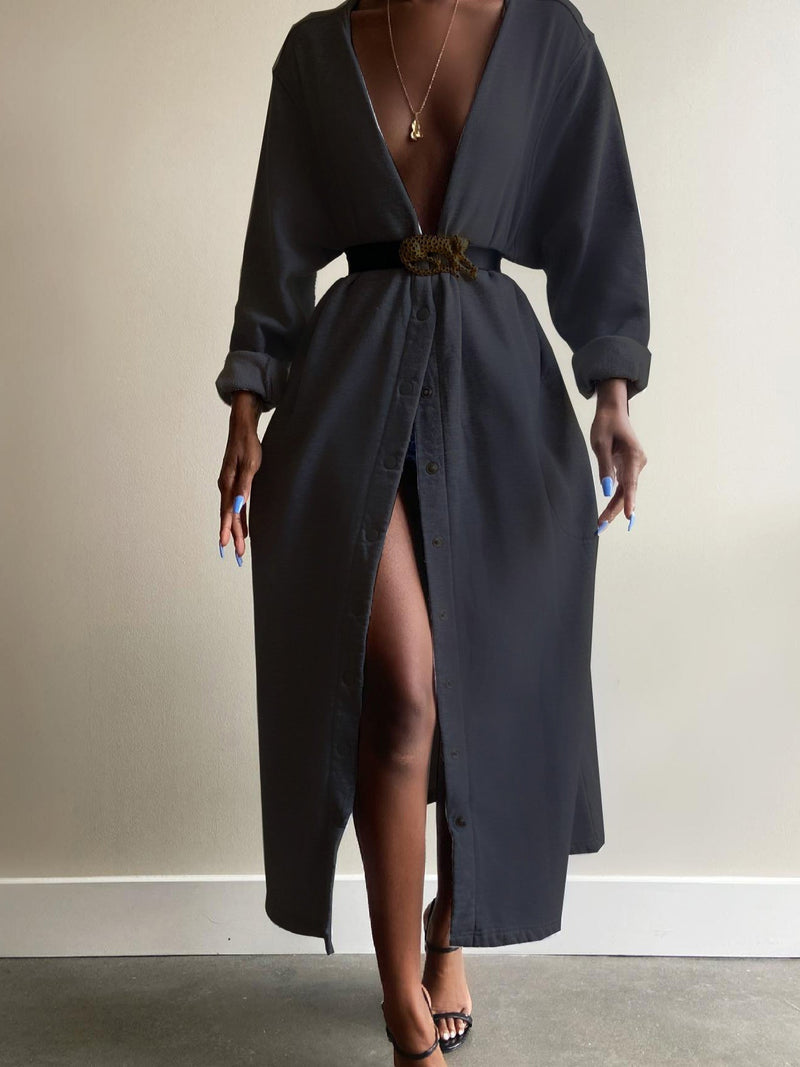 Women's Coats Solid Button Long Sleeve Long Coat