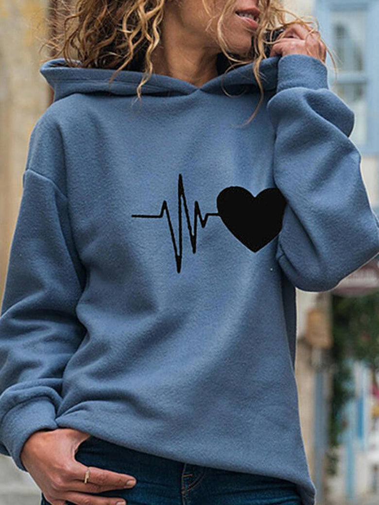 Women's Hoodies Heart Print Long Sleeve Casual Hoody