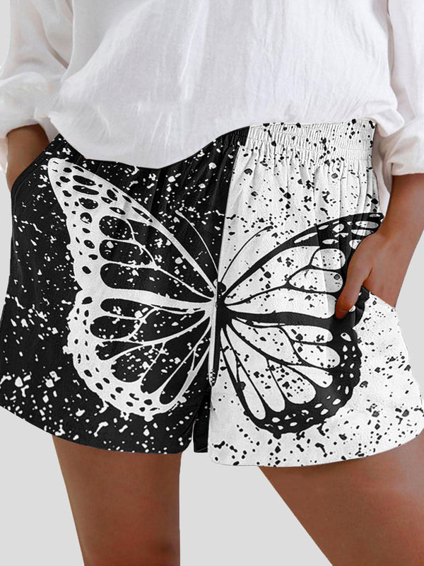 Women's Shorts Butterfly Print High Waist Pocket Shorts