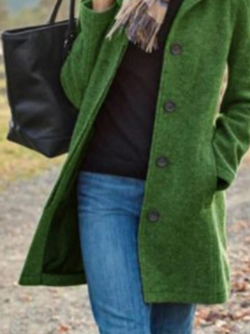 Women's Coats Solid Button Pocket Long Sleeve Wool Coat