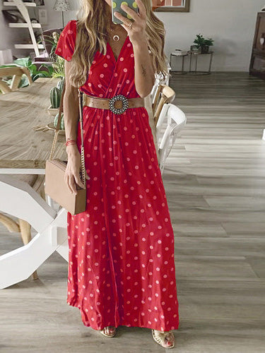 Women's Dresses Polka Dot V-Neck Short Sleeve Maxi Dress