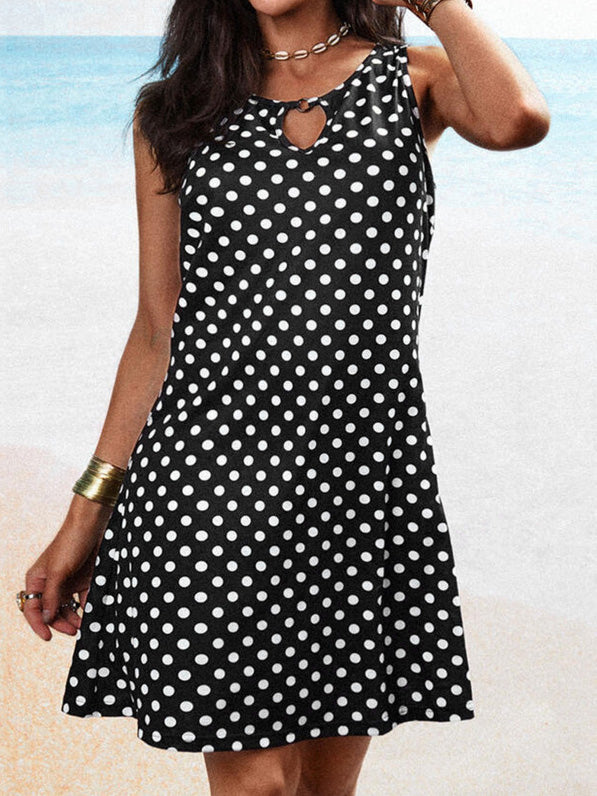 Women's Dresses Polka Dot Print Crew Neck Sleeveless Dress