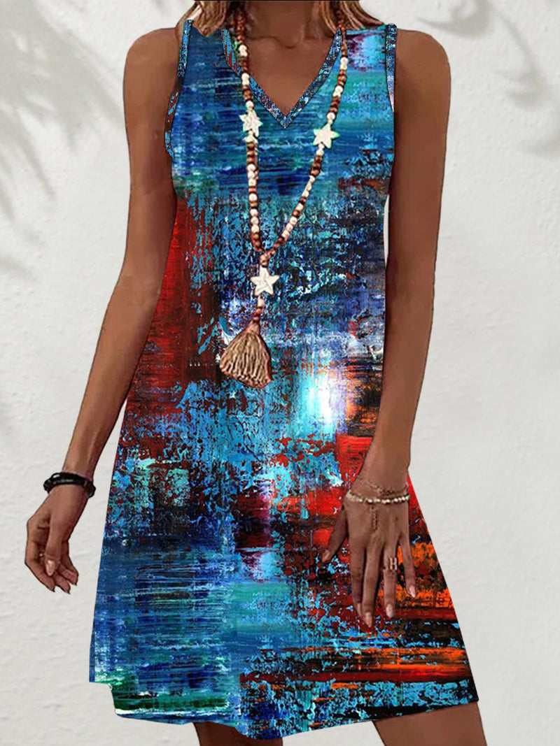 Women's Dresses Casual Printed V-Neck Sleeveless Dress