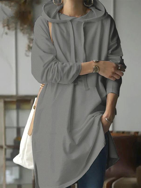 Women's Hoodies Solid Pocket Long Sleeve Slit Hoody