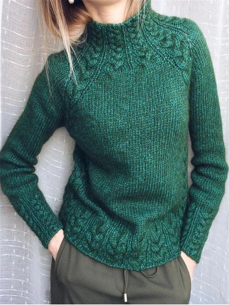 Women's Sweaters Solid Turtleneck Linen Pattern Knit Sweater