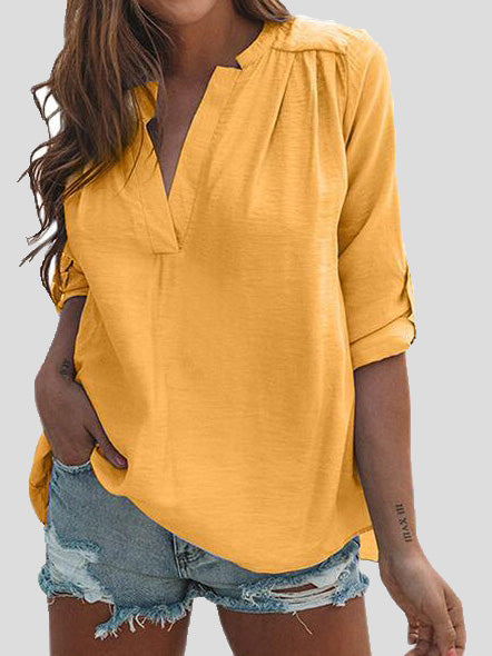 Women's Blouses Solid Casual V-Neck Long Sleeve Blouse