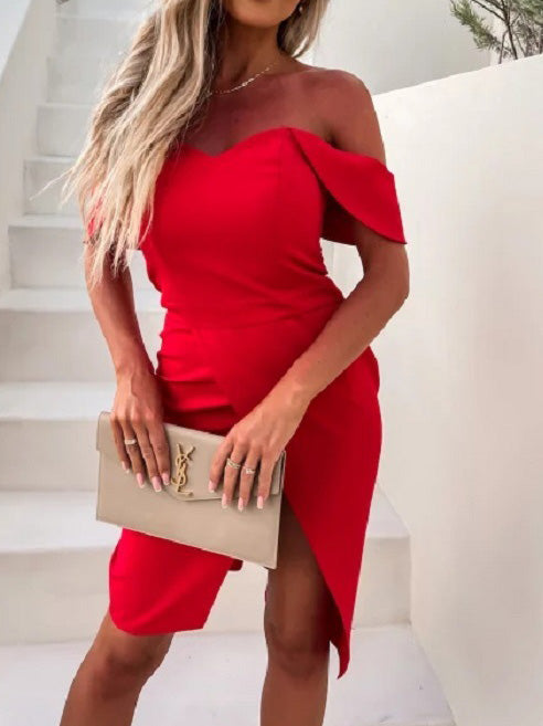 Women's Dresses Solid One Shoulder Slim Fit Slit Dress