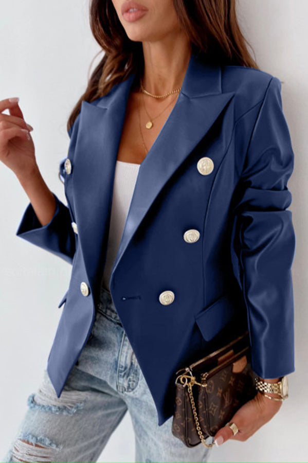 The Gibby Double Breasted Faux Leather Blazer