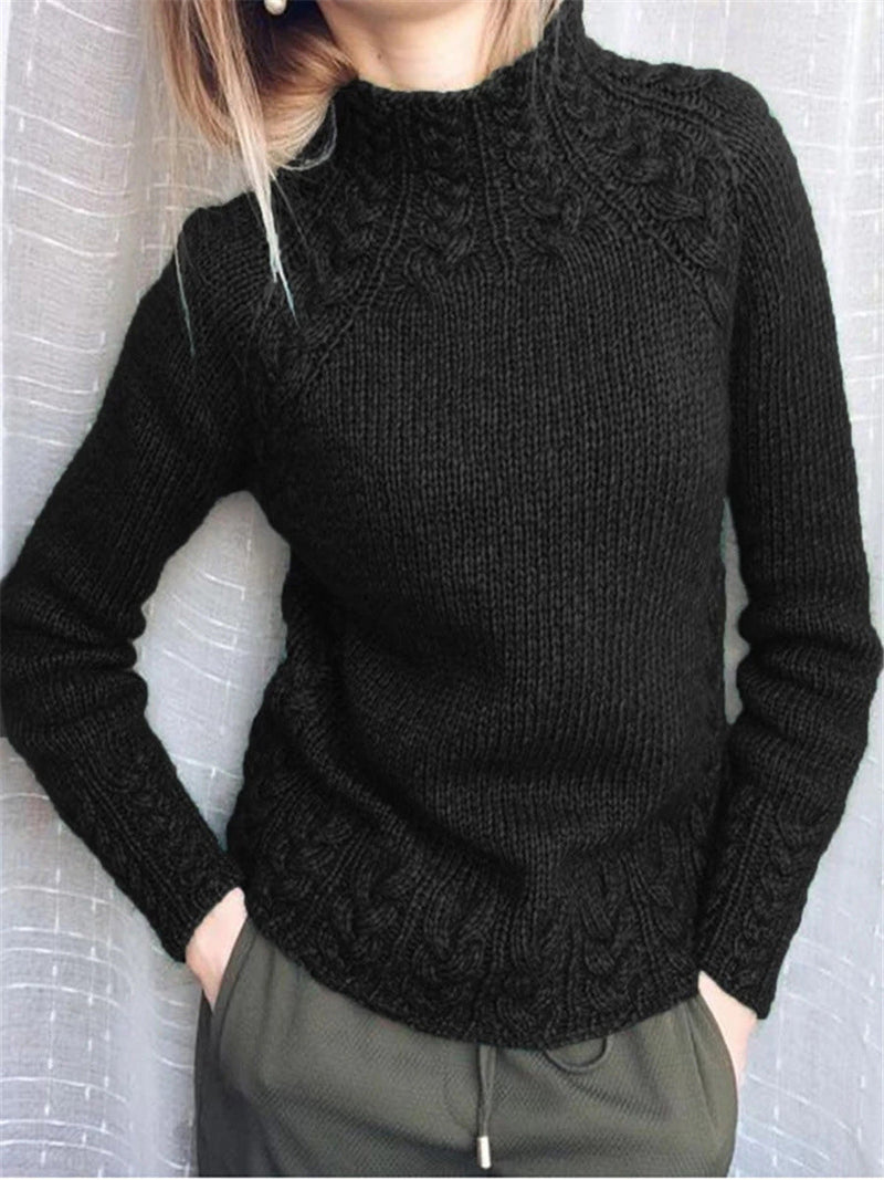 Women's Sweaters Solid Turtleneck Linen Pattern Knit Sweater