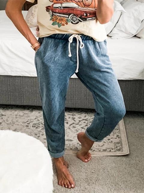 Solid Color Drawstring Casual Jeans