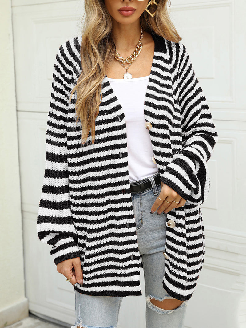 Knitted V Neck Button Down Sweater Cardigan
