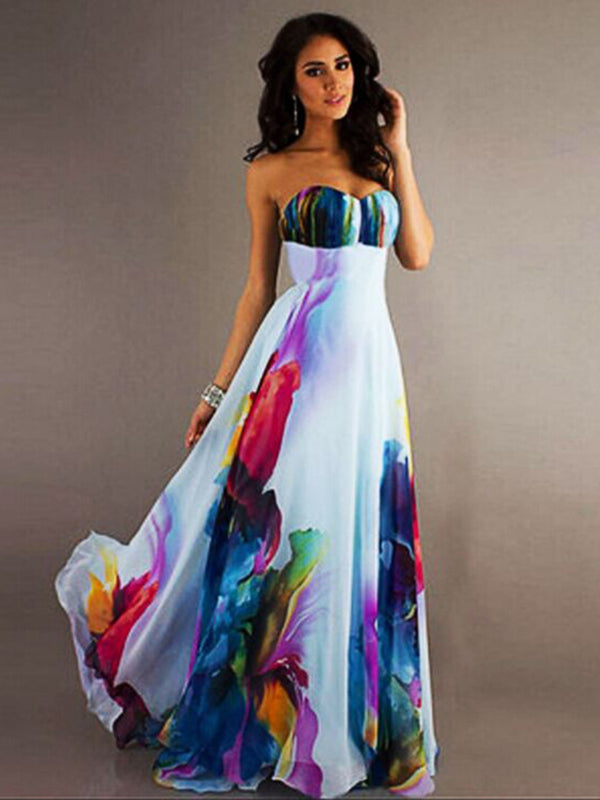 Strapless Off shoulder Floral Long Maxi Dress
