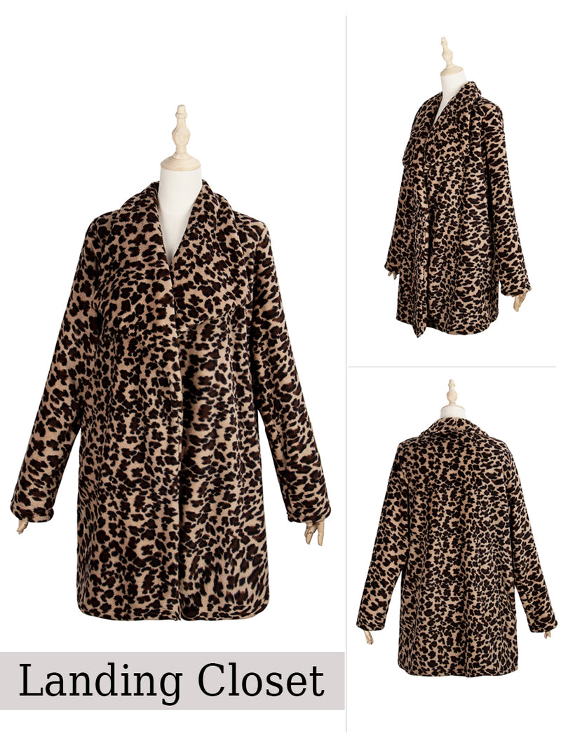 Leopard Print Lapel Long Coat