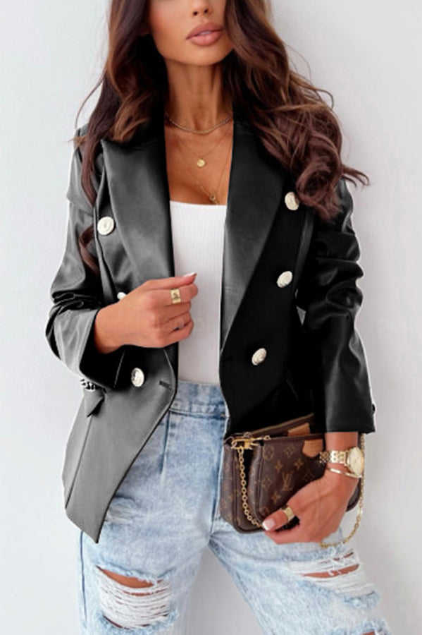 The Gibby Double Breasted Faux Leather Blazer