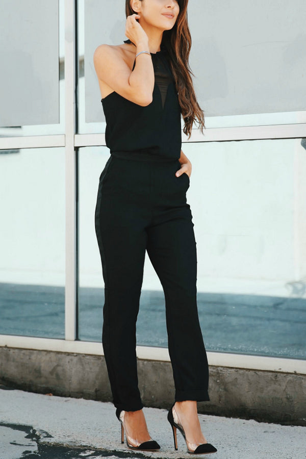 Seek To Be Chic Tulle Neck Pocketed Jumpsuit