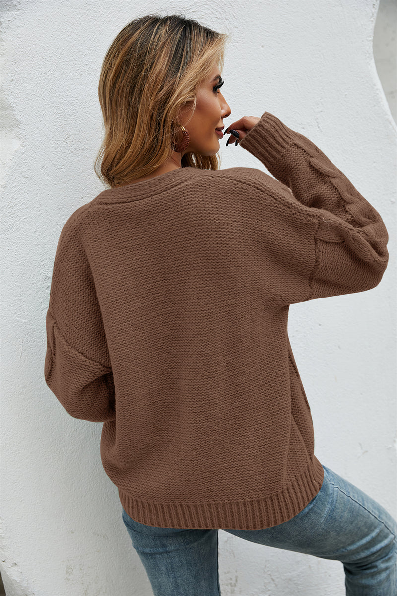 V Neck Casual Knit Long Sleeve Sweater Top