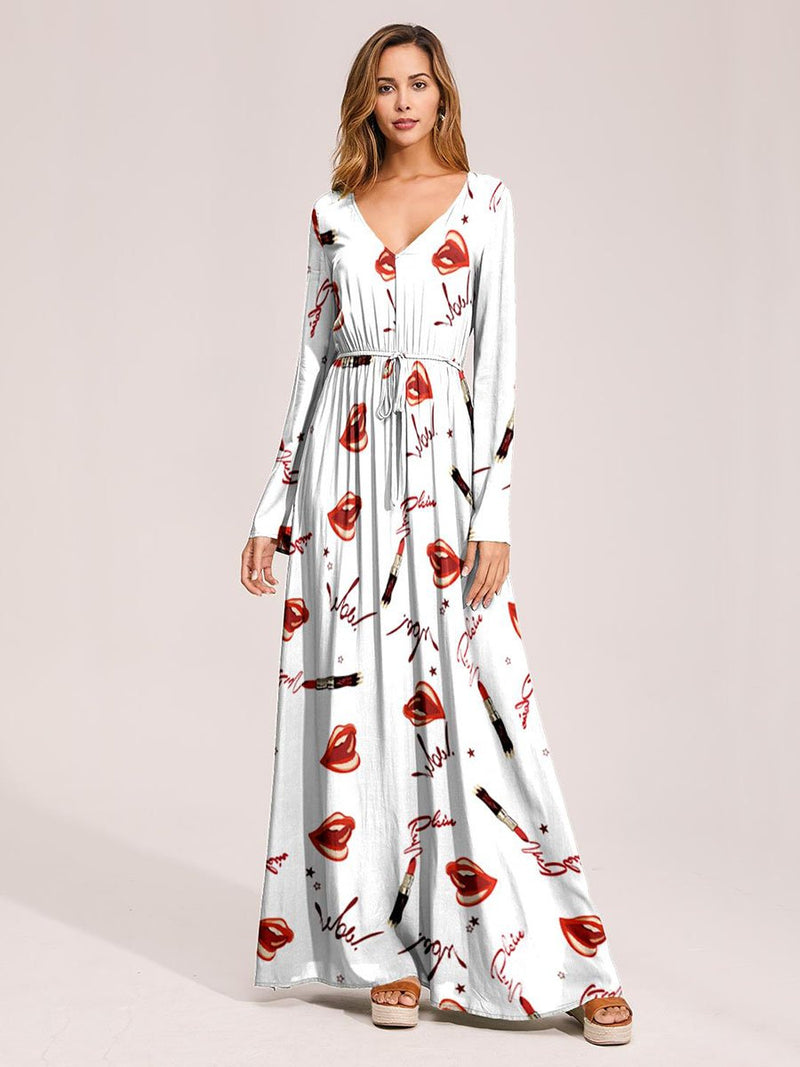 Floral Print Surplice Belted Dress