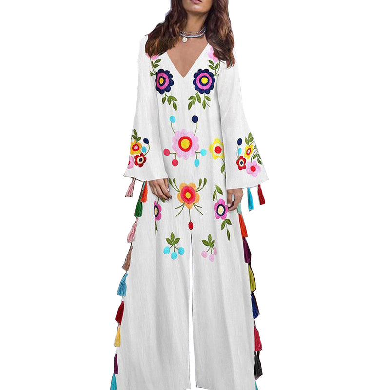 Boho Floral Tassel Split Long Dress
