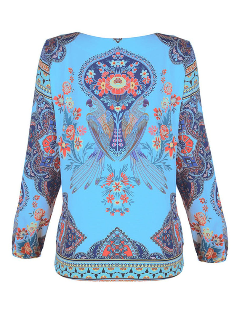 Floral Long Sleeve Round Neck T-shirt Top