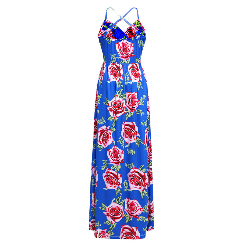 Deep V-Neck Floral Print Maxi Dress