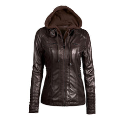 Casual Stand Collar Detachable Hood PU Leather Jacket