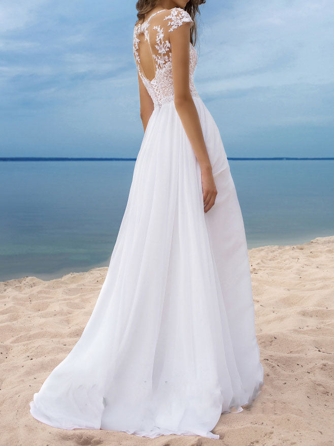 Sleeveless High Slit White Flared Maxi Wedding Gown