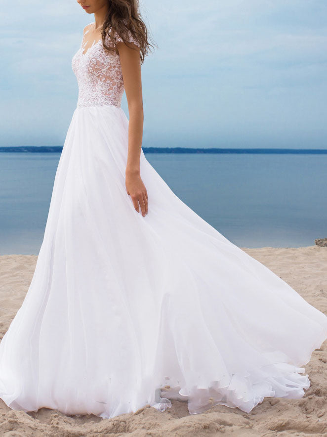 Sleeveless High Slit White Flared Maxi Wedding Gown