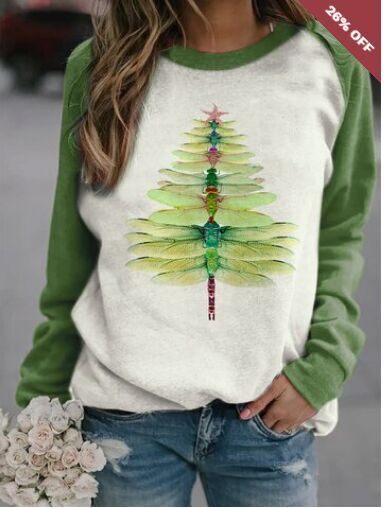 Women's Christmas Tree Print Contrast Sweatshirt
