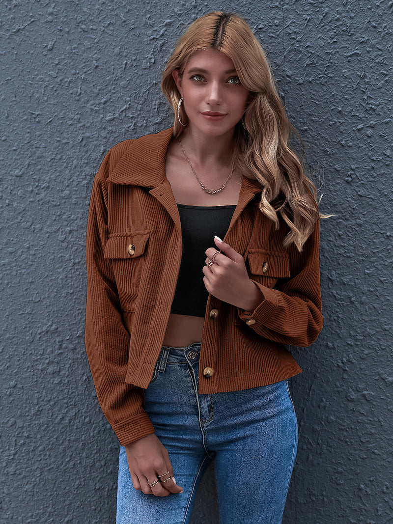 Button Down Long Sleeve Corduroy Jacket Top