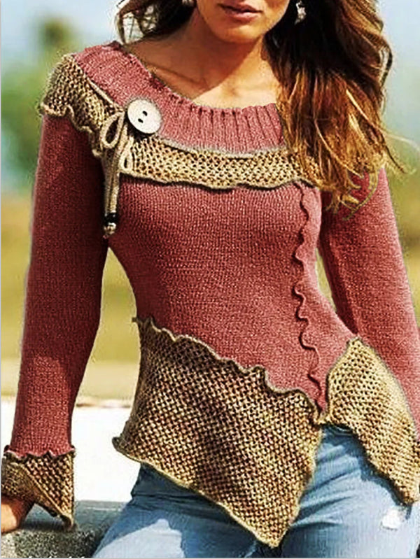 Long Sleeve Round Neck Front Split Sweater