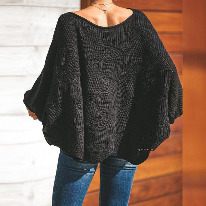 Round Neck Long Puff Sleeve Loose Knitted Blouse
