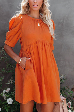 Amber Cotton Pocketed Puff Sleeve Dress