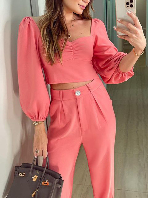 Women's Sets Square Neck Cropped Top & Trousers Two-Piece Set