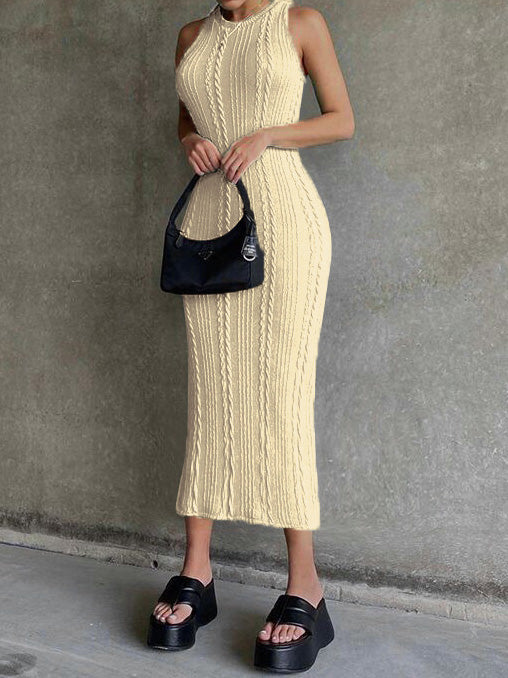 Women's Dresses Round Neck Sleeveless Knit Slim Fit Dress