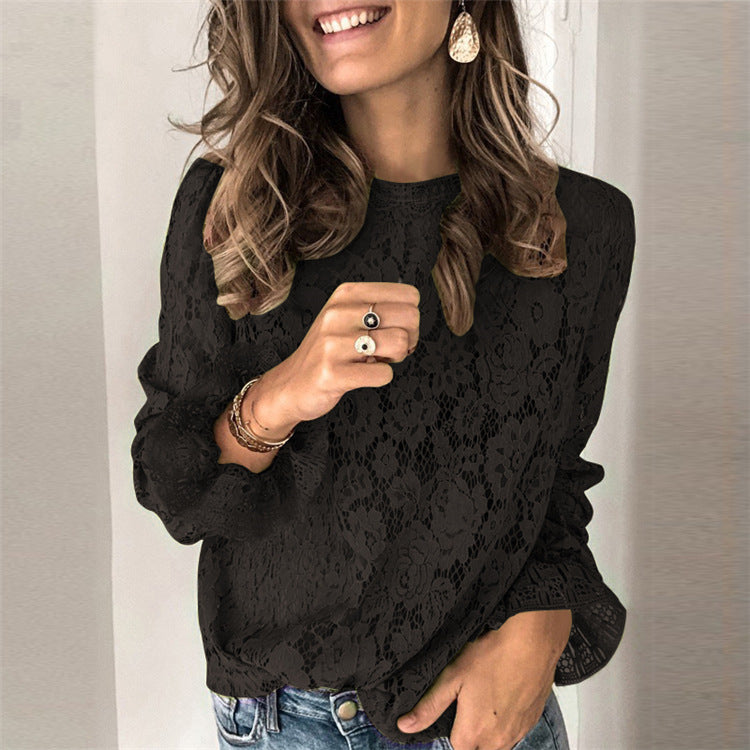 Casual Long Sleeve Lace Floral Blouse Top