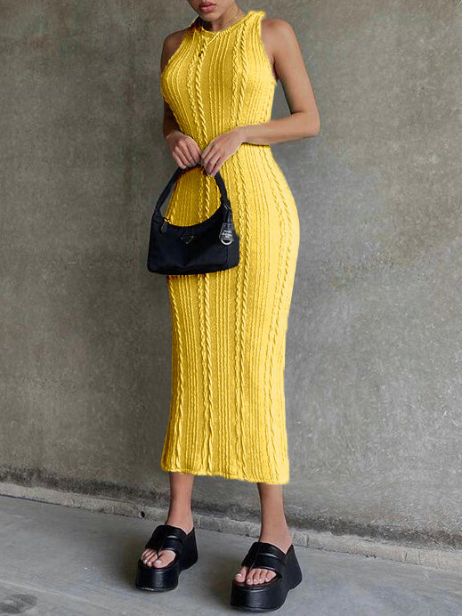 Women's Dresses Round Neck Sleeveless Knit Slim Fit Dress