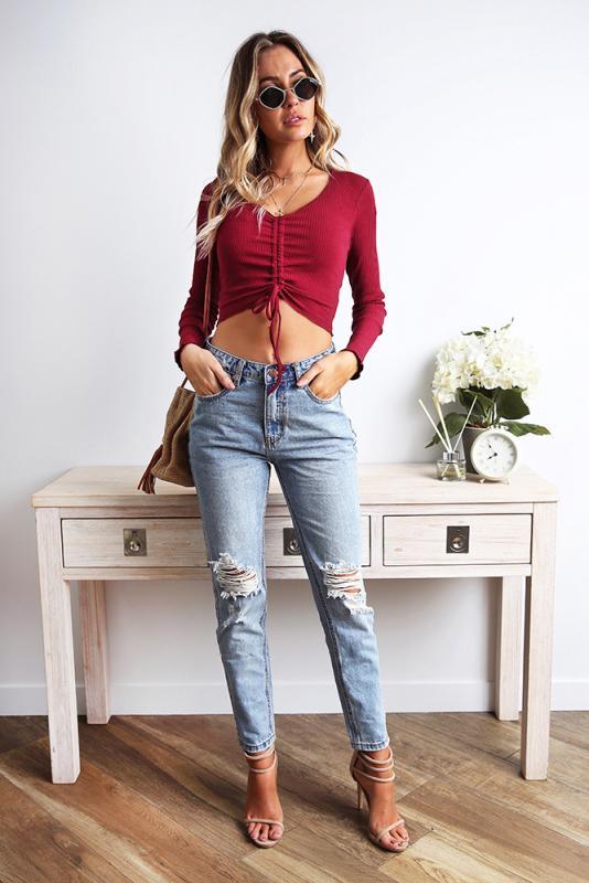 Sexy Long Sleeve Top with Bow